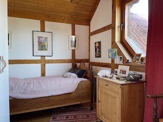 Schlafzimmer mit Fachwerk